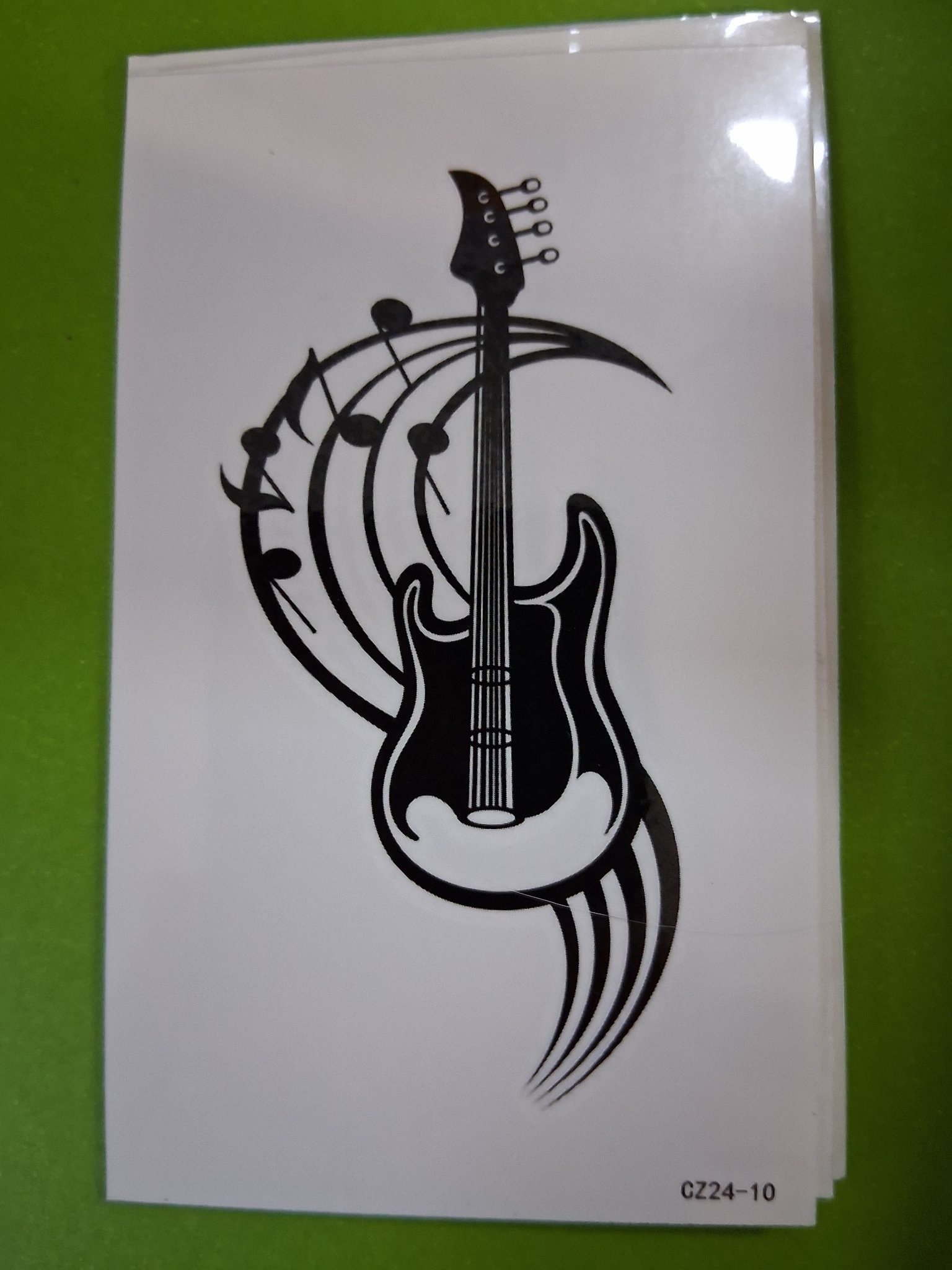 Temporary Tattoo — 39B Electric Guitar & Music Staff (CZ24-10)
